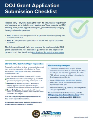 DOJ Grant Application Submission Checklist